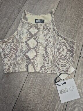 Beach Riot Sport Womens Anna Tank Top Snake Print Gray Active High Neck. Size XS
